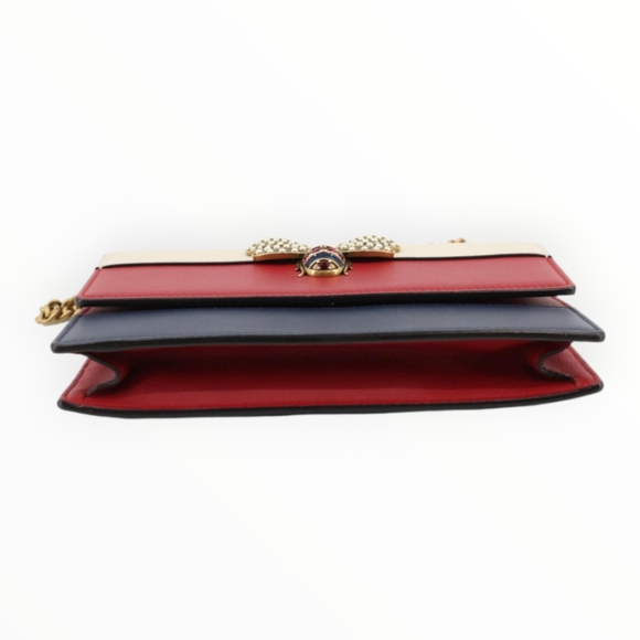 Gucci Bee Crossbody Chain Clutch Bag With Dust Bag Red White Blue Leather - Picture 5 of 9
